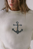 NSW2735-2 Coastal Anchor Knit Sweater: CREAM BLUE / S-M-L (3-2-1)