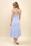 CD05584-Striped Adjustable Spaghetti Strap Midi Dress: Blue / S
