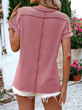 Striped Textured Round Neck Short Sleeve T-Shirt: White / Large 12-14