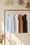 Minimalist Keyhole Back Linen Sleeveless Top: WHITE / S-M-L:2-2-2