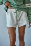L8598B | Knit Cotton French Terry Wide Leg Shorts: Cream Olive / L