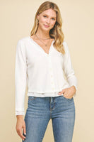 V-NECK BUTTON DOWN WOVEN COMBO TOP - 5831W: HEATHER GREY / SM