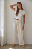 L8346 | Knit Polyester Rayon Spandex Pointelle Ribbed Top : Off White / L