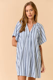 ILD4549-1 Striped Deep V-Neckline Mini Dress: LT BLUE / M