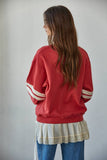 L8598T | Knit Cotton French Terry Crew Neck Pullover: Dusty Red / M