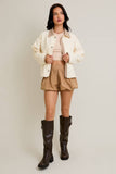 SHACKET WITH GINGHAM CONTRAST DETAILING: CREAM-BROWN GINGHAM / XS
