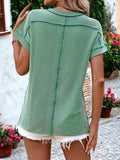 Striped Textured Round Neck Short Sleeve T-Shirt: White / XL 16-18