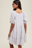 STRIPED PUFF SLEEVE MINI DRESS / WL25-10453: IVORY/BLACK / L