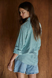 L5611 | Woven Cotton Collar Neck Button Front Long Sleeve: Blue / S