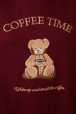 CREW NECK LONG SLEEVE "COFFEE TIME" GRAPHIC SWEATSHIRT: CREAM / S
