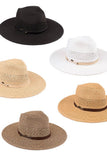 C.C Faux Leather String Straw Panama Hat: Brown