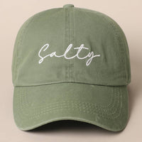 Salty Lettering Embroidery Baseball Cap: WHITE / One Size