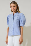Cayra Stripe Klina Drape Sleeve Top: BLUE-WHITE / S