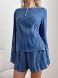 Striped Soft Button Loungewear Long Sleeve Top: Large / Long Sleeve Top