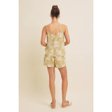V-NECK FLORAL PRINT LINEN BLEND CAMI TOP: SAGE / S