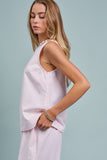 Minimalist Keyhole Back Linen Sleeveless Top: WHITE / S-M-L:2-2-2