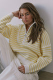 HSW1288 Preppy Californian Half-zip Striped Sweater-Ecru: ECRU / S-M-L (3-2-1)