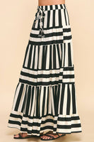 STRIPE TIERED MAXI SKIRT- 4257SE: Black / S