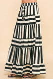 STRIPE TIERED MAXI SKIRT- 4257SE: Black / L