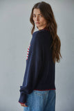 W2411 | Knit Sweater Crew American Flag Pullover: Off White / S