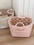 Quilted Floral Storage Tote: Pink Green Floral