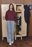 MID RISE THERMAL STRIPE PANTS: DUSTY BLUE / XS