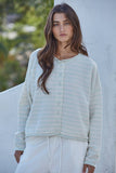 W2537 | Knit Polyester Acrylic Striped Sweater Cardigan : Dusty Mint / M
