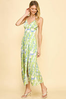 SATIN SLIP MAXI DRESS - LIME MULTI: M