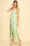 SATIN SLIP MAXI DRESS - LIME MULTI: M