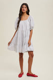 STRIPED PUFF SLEEVE MINI DRESS / WL25-10453: IVORY/BLACK / S