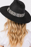 Aztec Tribal Pattern Band Straw Summer Sun Hat: Taupe