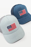 Americana Flag Patch Denim Mesh Back Hat: Lt Blue