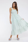 STRIPED SMOCKED MAXI DRESS / WL25-12218: SAGE/WHITE / M