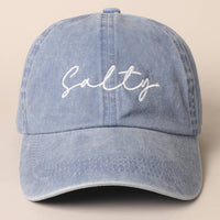 Salty Lettering Embroidery Baseball Cap: WHITE / One Size