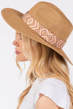 Aztec Tribal Pattern Band Straw Summer Sun Hat: Taupe