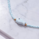 Good Luck Fish Bahama Wood Bead Necklace: Sky Blue