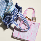 Blue Floral Quilted Mini Tote Bag – Soft Fabric Everyday Carry Handbag: LBL / ONE