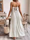 Linen blend Scoop Neck Cami dress with bow tie at back: Beige / M