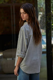 L5611 | Woven Cotton Collar Neck Button Front Long Sleeve: Blue / L