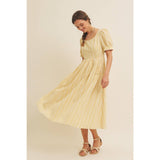 EMBROIDERED GINGHAM MIDI DRESS WITH PUFF SLEEVES: POWDER BLUE / M