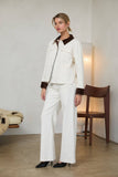 Cotton Twill Contrast Barn Jacket: Ivory-Brown / M