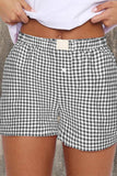 High Waist Plaid Shorts ZK1963: Dark Blue / XL