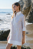Floral Embroidery Contrast Shirt Dress : LT TAUPE-WHITE / M