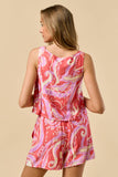 ILS4569-1 Print Sleeveless Top with Matching Shorts Set: CORAL-LAVENDER / M