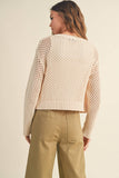 J2844  CROCHET KNITTED BUTTONDOWN CARDIGAN: CREAM / L