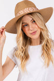 Aztec Tribal Pattern Band Straw Summer Sun Hat: Taupe