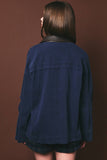 OVERSIZED WASHED BARN JACKET WITH LEATHER COLLAR: OLIVE-DK BROWN / M