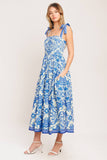 A printed woven midi dress - ID22381-A: IVORY BLUE / Contemporary / L