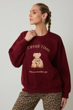CREW NECK LONG SLEEVE "COFFEE TIME" GRAPHIC SWEATSHIRT: CREAM / M