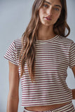 L8945T | Knit Polyester Cotton Striped Short Sleeve Top: Grey Blue / M